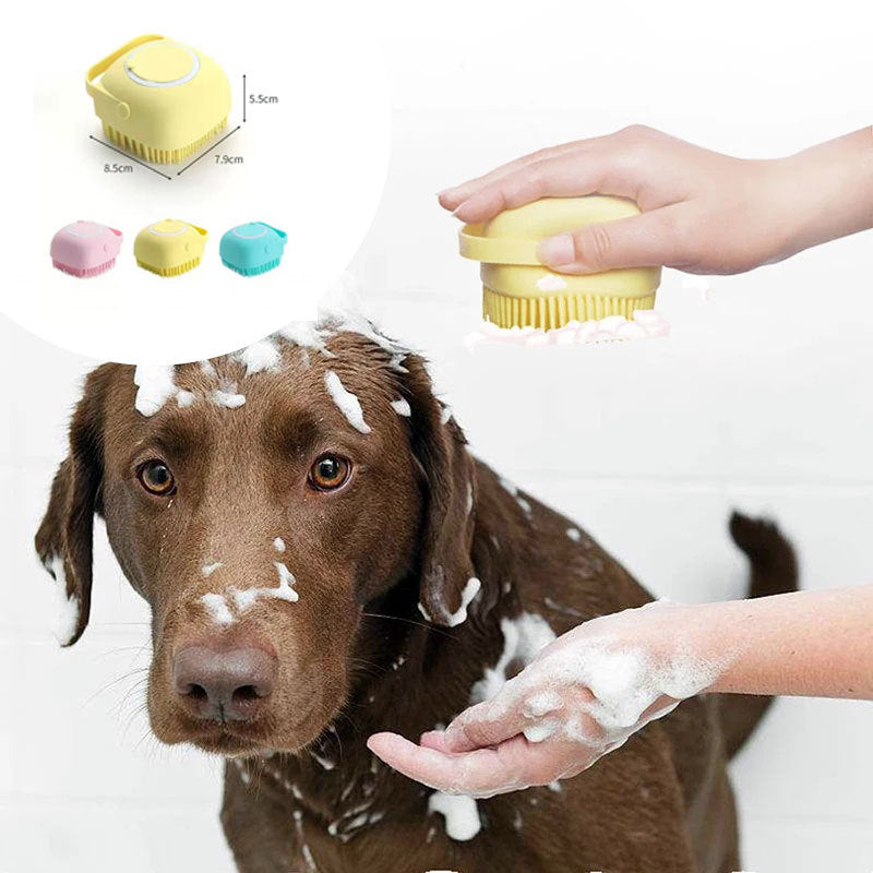 Silicone Dog Bath Gloves – Pet Grooming Brush with Shampoo Dispenser for Dogs & Cats